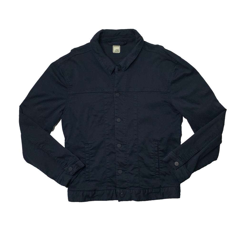 Swet Tailor Duo Jacket Men L Large Navy Stretch Button Up Soft Knit Cotton Blend